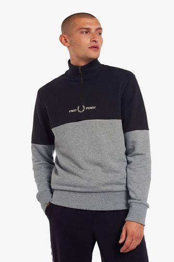 Grey Fred Perry Colour Block Half Zip Men's Sweatshirts | PH 1567OKIR